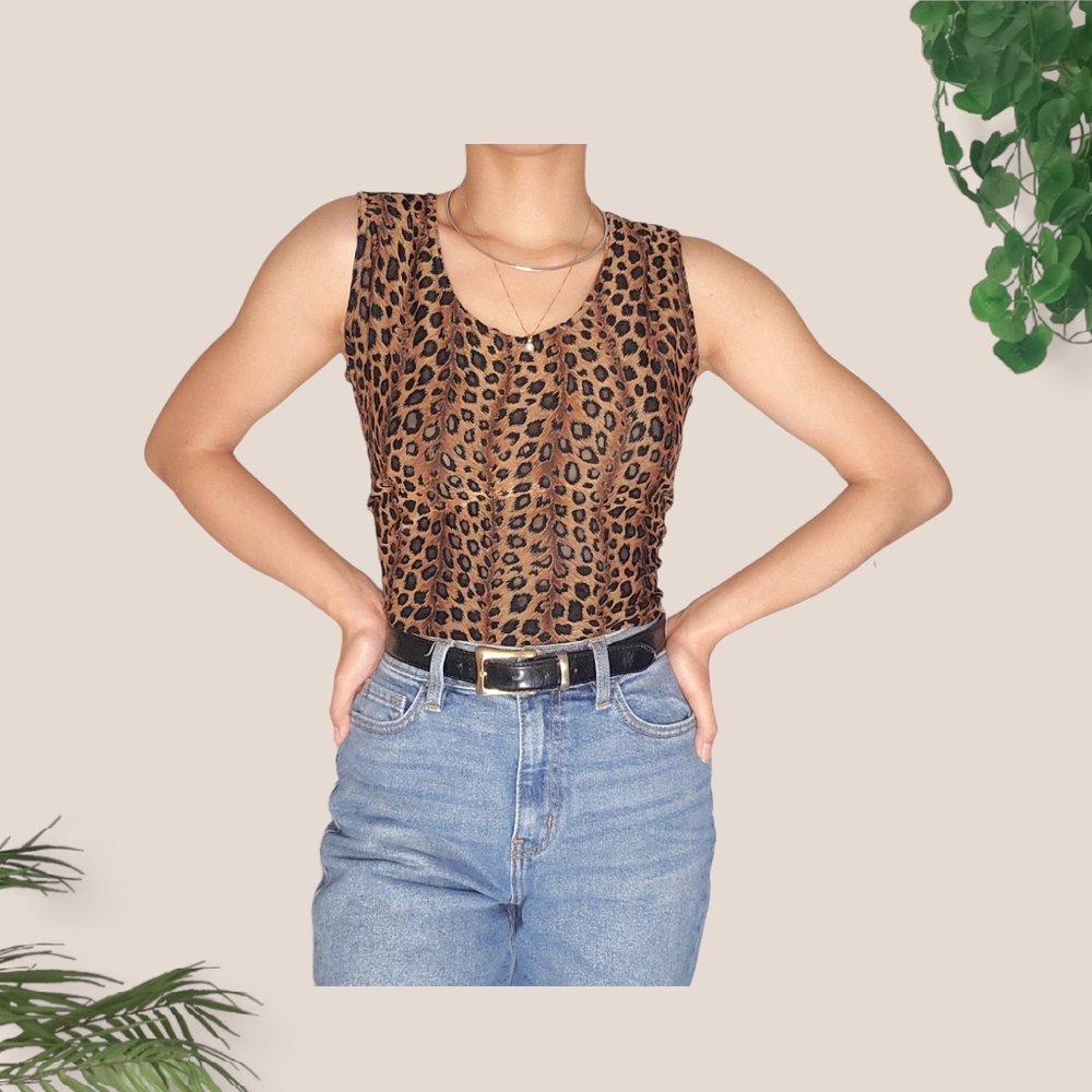 Trendy Animal Print Top Mesh Details